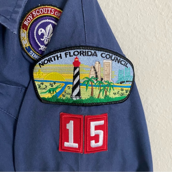 VINTAGE NAVY BLUE BOY SCOUTS OF AMERICA BUTTON UP PATCH WORK SHORT SLEEV… - Picture 4 of 10